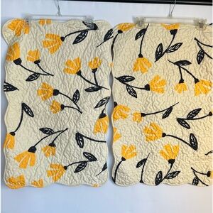 DADA BEDDING SET OF (2) SCALLOPED FLORAL YELLOW/BLACK QUILTED SHAMS POLYESTER